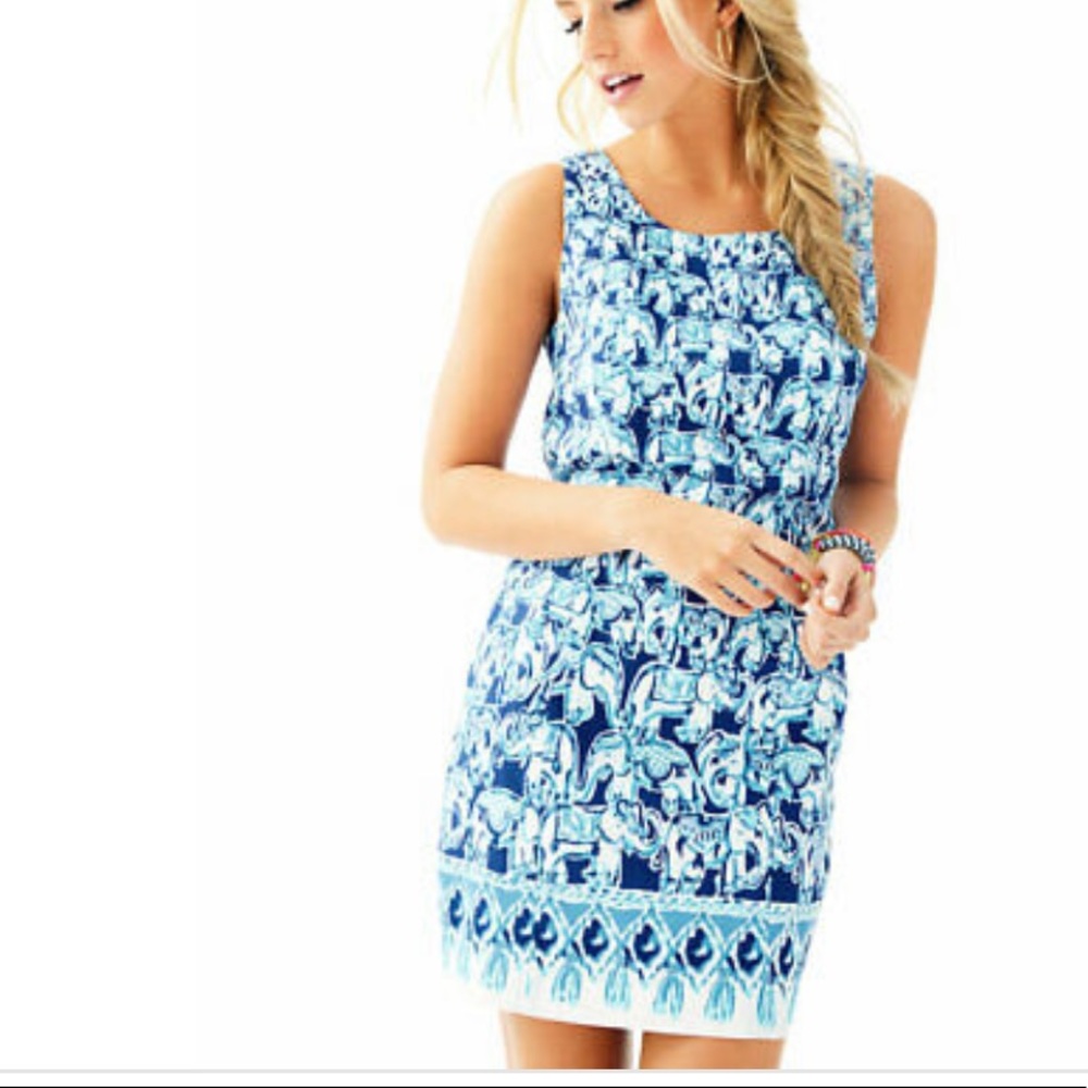 Lilly Pulitzer Blue and White Sleeveless Printed Shift Dress